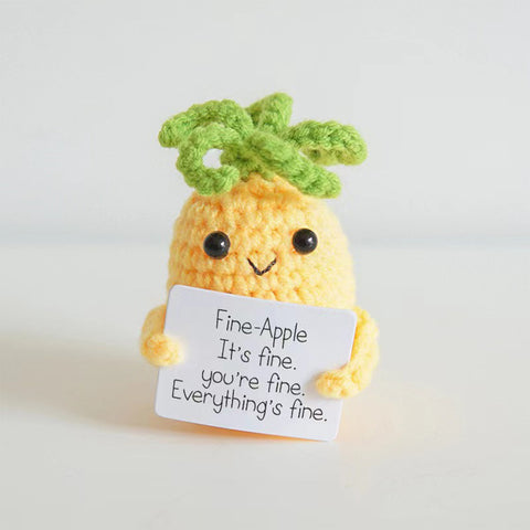 Handmade Emotional Support Pineapple Gift, Funny Birthday Gifts Knitted Pineapple with Positive Card Funny Decor Positive Pineapple Crochet Pineapple for Encouragement Gifts for Friends Crochet Pickle Xmas Oranment for Office Table ﻿