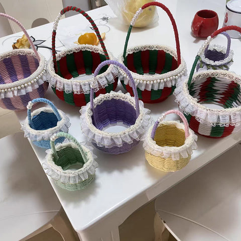 #Handmade Flower Basket Material Bag DIY Table Ornaments Storage