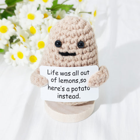 Handmade Emotional Support Potato Var Cucumber Gift, Funny Birthday Gifts Knitted Cucumber with Positive Card Funny Decor Positive Potato Crochet for Encouragement Gifts for Friends Crochet Pickle Xmas Oranment for Office Table